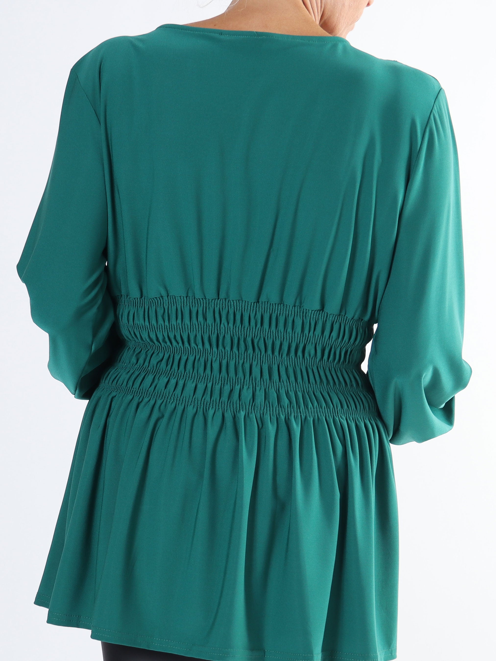 Pams Plain Shirt L/S - Plus size bluse i elastisk stof med lange ærmer